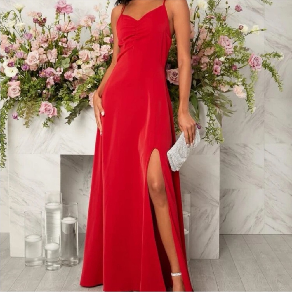 SHEIN Criss Cross Tie Backless Split Thigh Cami Red Dress Size Large
